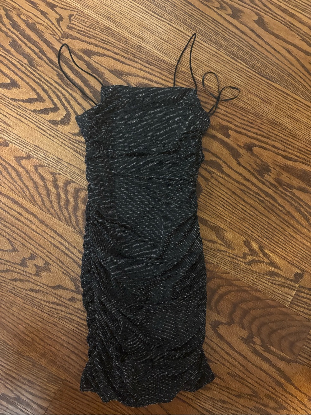Princess Polly Black Shimmer Ruched Mini Dress